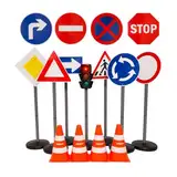 alldoro 60230 XXL-Verkehrsset mit Ampel, 10 Verkehrszeichen und 4 Pylonen für Kinder, zum Spielen und zur Verkehrserziehung, 75 cm hoch