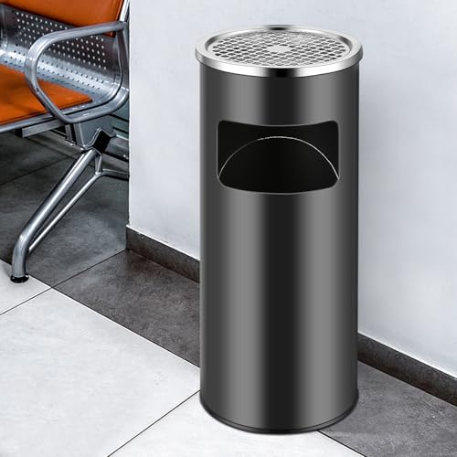 OHMG 30L Standaschenbecher für draußen Mülleimer mit Aschenbecher Abfalleimer mit Inneneimer,für Draußen Herausnehmbarem Abfalleimer aus Edelstahl,Hotels und Büros,Großem Fassungsvermögen