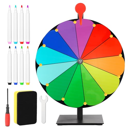 Diegimr 40cm Großes Glücksrad Set, 12 Fach Tombola Rad mit Ständer Rouletterad mit Robuster Basis Tisch Glücksrad für Karneval Messen Glücksrad-Spiele (Bunt)