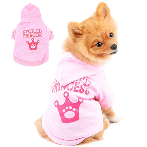 PAIDEFUL Rosa Hunde Kapuzenpullover für kleine Hunde Baumwolle Tank-Tops Haustier Kleidung für weibliche Mädchen mit Krone verwöhnte Prinzessin XS