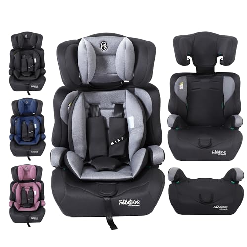 FableKids Kinderautositz 9-36 kg | 3-Punkt-Sicherheitsgurt | Autokindersitz ab 15 M. | Autositz für Kinder 76-150 cm | Kindersitz einstellbare Kopfstütze ECE R129/03 | Verstellbar | Grau