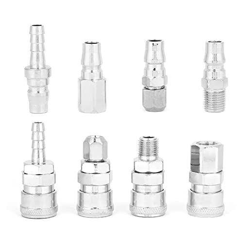 8Pcs Quick Fitting C Type Quick Fitting,Quick Fitting Connector,Air Hose Fittings 1 Air Fittings 1 1/4 Inch Zinc Alloy Pneumatic Quick Fitting Connector Socket and Plug Kit Parts