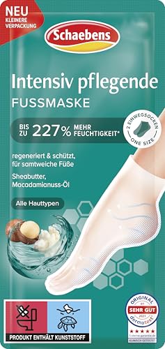 Schaebens Intensiv pflegende Fußmaske (2 Socken für 1 Anwendung) regeneriert & schützt mit Sheabutter, Macadamainuss-Öl für alle Hauttypen