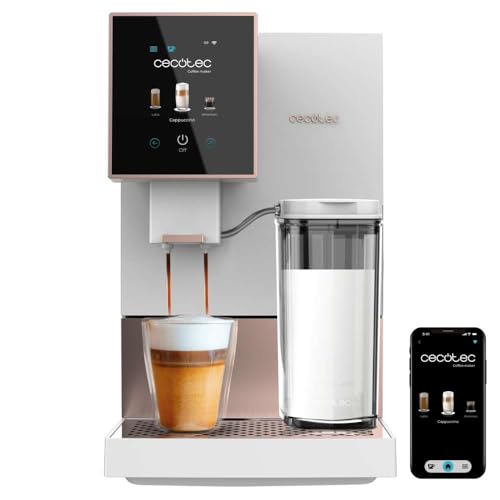 Cecotec Superautomatische Kaffeemaschine Cremmaet Compactccino Connected White Rose. 19 Bar, TFT-Bildschirm und WLAN, Thermoblock-System, Milchtank, 150 g Kaffeebohnenbehälter, 5 Mahlgradeinstellungen