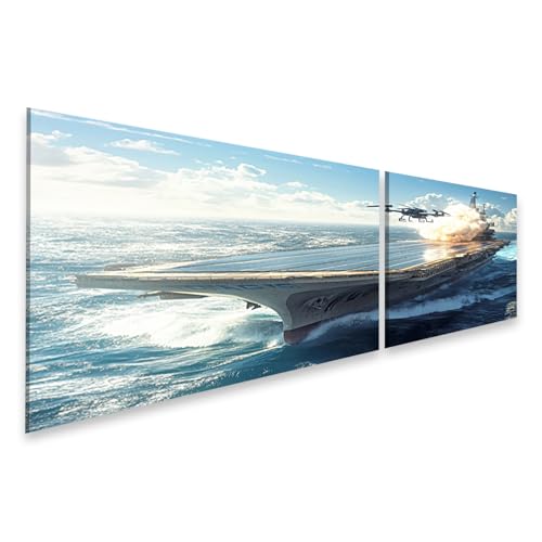 islandburner Bild auf Leinwand Futuristischer Flugzeugträger auf hoher See für Wohnzimmer Technikbegeisterte Technikladen Bilder Wandbilder Poster