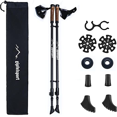 gipfelsport Nordic Walking Stöcke Carbon - Teleskop Walking Stöcke verstellbar | Nordic Walking-Stöcke für Herren & Damen | Walkingstöcke, Stock verstellbar von 77cm - 120cm, pro Stock 150g leicht