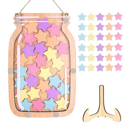 DHINCHANSAIB Kinderpreisglas, 30 Sterne Aufklebergläser, Personalisiertes Belohnungsglas, Motivationsglas, Lehrerpreise, Holzglas mit Sternen, 2.1 cm (L) x 0.5 cm (H), Kindlich