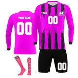 Personalisierte Fußball-Torwart-Shirts und Shorts, personalisierbar, Fußball-Langarmshirt für Mädchen, Jungen, Damen, Herren, individuelles Torwart-Kit mit Namen, Teamnummer, Logo, 2 - lila rosa, 16