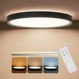 Anten 24W Dimmbar LED Deckenleuchte Schwarz | Hintergrundbeleuchtung Deckenlampe mit Fernbedienung | 2400lm Ø30cm Rund Decken LED für Wohnzimmer Schlafzimmer Küche Flur Keller