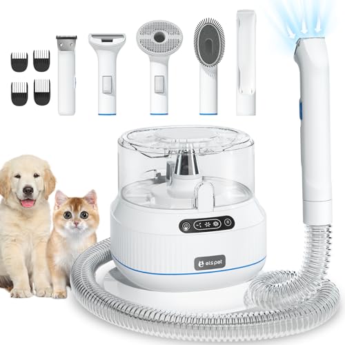 Hundeschermaschine Staubsauger 10Kpa: 7-IN-1 Haustierpflege Set 99% der Tierhaare Aufnehmen, Profi Hundeschneidemaschine, Hundehaarsauger für Hunde & Katzen Haarpflege - 1.5L Weiß [ELS PET]