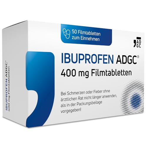 IBUPROFEN ADGC® 400mg - 50 Stück - gegen leichte bis mäßige Schmerzen wie Kopfschmerzen, Zahnschmerzen und Regelschmerzen sowie Fieber