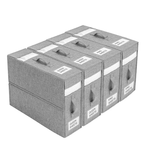 ISWEES Bettwäsche Aufbewahrung Organizer 4 Stück, Faltbare Aufbewahrungstasche für Bettlaken, Bettwäsche Organizer mit Fenster&Etikett, Unterbett Aufbewahrungsbox für King&Queen Size Bettlaken Decken
