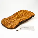 DAS OLIVENHOLZBRETT® Schneidebrett Olivenholz/Antipastibrett/Servierbrett aus Olivenholz/Charcuteriebrett/naturform/Olivenholzbrett mit naturbelassenem Rand, 40cm