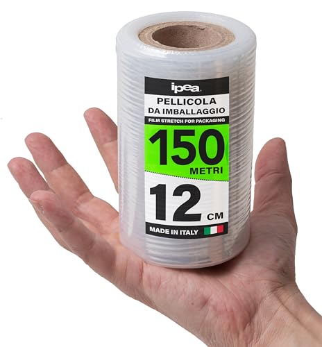 IPEA Stretchfolie Transparent Strechfolienrolle für Verpackungen – 150 Meter x 12 cm – Made in Italy – Rolle zum Schutz, Verpackung von Gegenständen beim Transport – Wickelfolie - Reißfest
