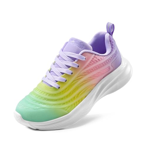 DREAM PAIRS Turnschuhe Kinder Sportschuhe Mädchen Jungen Sneaker Hallenschuhe Atmungsaktiv Laufschuhe Outdoor Schnüren Tennisschuhe,Size 28,Alles Schwarz,SDRS2330K,Size 31,Regenbogen/Lila,SDRS2330K