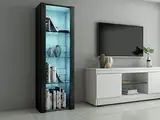 Panana Vitrinenschrank Glasvitrine Vitrine Schrank mit RGB LED-Beleuchtung, 3 Glasböden, für Wohnzimmer, Schlafzimmer, 55 x 35 x 166 cm (Schwarz)