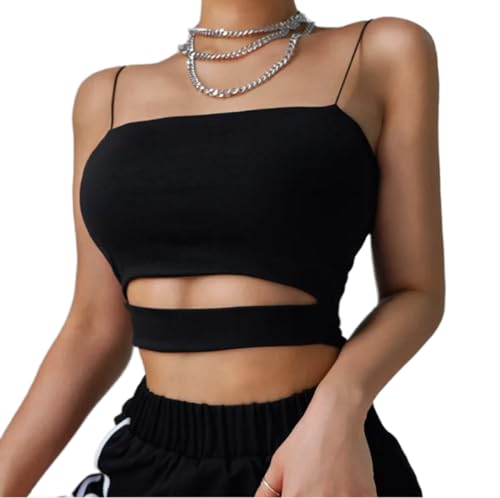 Neue Art Und Weise Heiße Sexy Frauen Sommer Sexy Lässig Ärmellose Ausgeschnittene Kurze T-Shirt Crop Top Weste Strap Tank Top Bluse,schwarz,S