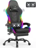 Devoko LED Gaming Stuhl mit Massage, Computerstuhl mit Fußstütze Massage-Lendenkissen, Racing Gamer Stuhl Ergonomisch mit Verstellbare Kopfstütze, Bürostuhl Gaming Stuhl 180 kg belastbarkeit,Schwarz