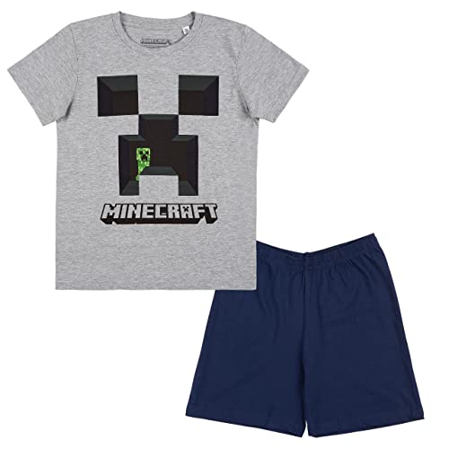 Fashion UK Jungen Pyjama Kurzarm Schlafanzug Creeper Design Nachtwäsche (DE/NL/SE/PL, Numerisch, 140, Regular, Grau)