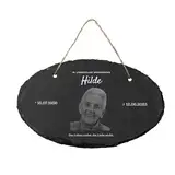Gedenktafel aus Schiefer (oval - Fotogravur) | personalisiert mit Foto, Name, Datum und Wunschtext | Trauertafel | individuelle Grabbeigabe | Schiefertafel zum Aufhängen