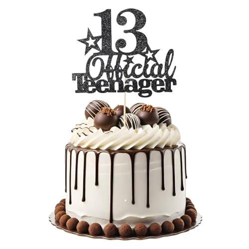 Tyqour 13.Geburtstag Tortendeko Schwarz Official Teenager 13th Birthday Cupcake Toppers 13 Happy Birthday Kuchen Deko, Glitter Für 13. Geburtstag Kuchendeko Dekoration Mädchen Jungen