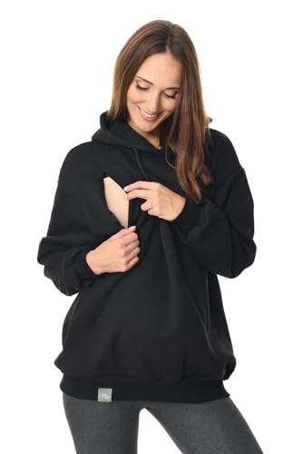 MijaCulture Umstandsmode Oversize 2in1 Stillpullover & Umstandspullover Stilltop Stillpulli Naomi M016 (DE/NL/SE/PL, Alphanumerisch, S, M, Regular, Regular, Schwarz)