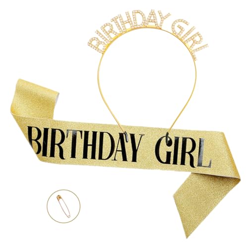 YYaaTING Geburtstag Krone Schärpe Geburtstag Tiara Kronen Golden Happy Birthday Mädchen Prinzessin Krone Haarreif Schärpe Geschenke zum Geburtstag Partyzubehör