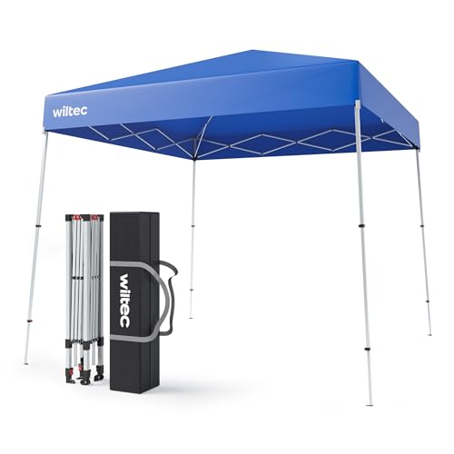 Wiltec Faltpavillon 250 x 250 x 270 cm blau wasserdicht, Pavillon mit Zentralverschluss, Gartenpavillon mit verstellbaren Beinen, Partyzelt für Festival