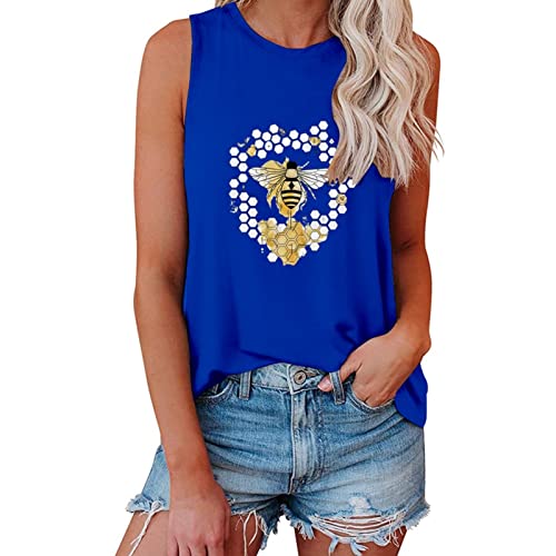 MKIUHNJ Frauen Sommer Tops ärmelloses Tank Apidae Blumen lässig niedlich lockere Passform süße T-Shirt Tunika Tank Tops Damen Weit Ärmellose Weste Damen Damen Rundhals Kurzarm Bluse Damen Sexy