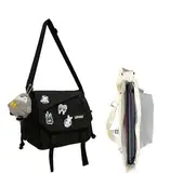 Inshere Ästhetische Crossbody Tasche mit niedlichen Pins und Ornament, Nylon Schulter Messenger Tasche Japanische Kawaii Tasche für Frauen Männer Schwarz