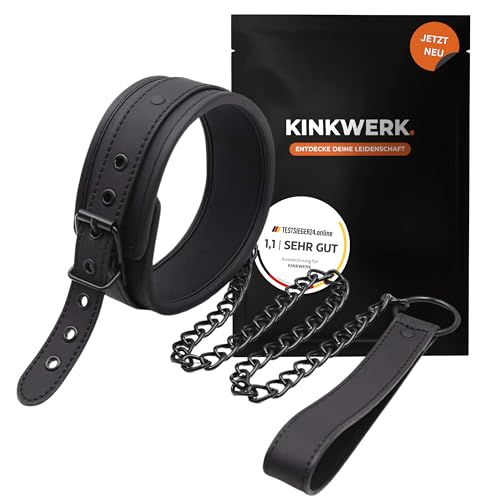 KINKWERK Manschetten Real PU für Hals | Halsband mit Führungskette | Flexibel & Robust für Bondage-Spiele | Komfortables Innenfutter | Ästhetisches, diskretes Design | BDSM, Bondage