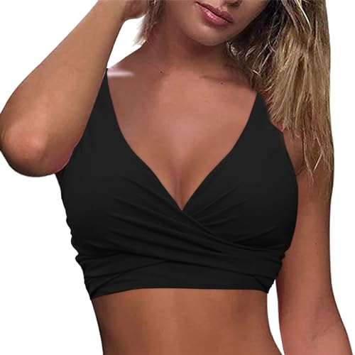 Generisch Damen Bikini Oberteil V Ausschnitt Wickeloptik Crossover Lace Up Bralette Bademode Push Up Sport Bikini Triangel Neckholder Bikinis Bademode Vacation Swimsuits Sommer Strand Bikini Top