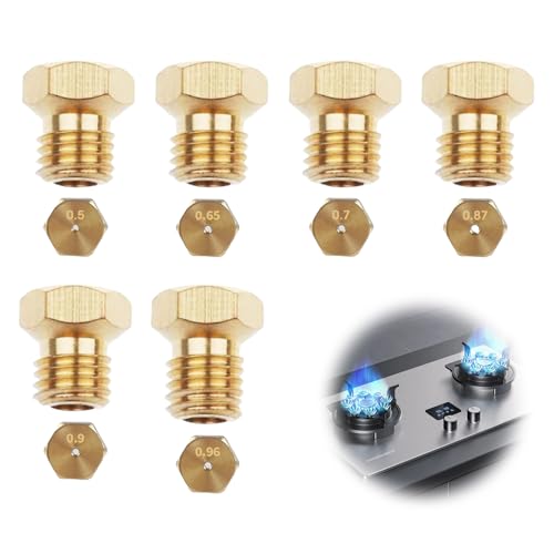 6 PCS Universal-Gasdüsen-Einspritzdüsen Für LPG-Propangasbrenner | Größen (klein 0,50 – mittel 0,65 – mittel 0,7– groß 0,87– groß 0,90 – Backofen 0,96) – Gewinde M6 x 0,75