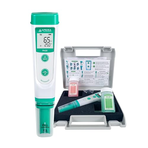 Apera Instruments PH20 pH-Meter, Messgerät im Taschenformat (±0,1 pH-Genauigkeit, 0 -14 pH-Messbereich, wasserfest, Temperaturanzeige) Set inkl. Kalibrierlösungen