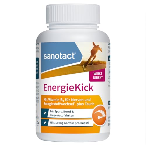 sanotact EnergieKick Dose (90 Kapseln) • Energie Kapseln als Energie Booster • Koffeintabletten mit Taurin & Vitamin B2 • Wachmacher bei Müdigkeit & für mehr Energie • 100% Vegan