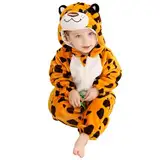 HAHASHOW Baby Winter Spielanzug, Kleinkind Flanell Schlafanzug Strampler Pyjama kostüm Bekleidung Karikatur Tier Jumpsuit für mädchen und Junge, 18-24 Monate，Leopard