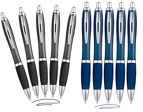 Libetui Set 10 ergonomische Kugelschreiber: 5x blaue und 5x schwarze Tinte rutschfeste Griffzone Großraumine Schwarz Blau Druckkugelschreiber blauschreibend & schwarzschreibend