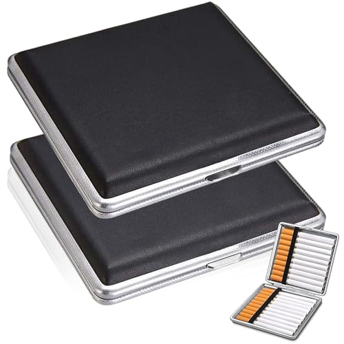 Zigarettenetui,2 Stück PU Leder Zigarettenbox Edelstahl-Zigarettenetui Zigarettenbox für Drehzigaretten Fasst 20 Zigaretten Zigarettenschachtel für Männer Damen Hosen und Hemdtaschen (Schwarz)