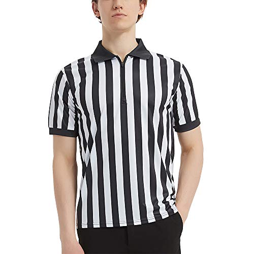 TOPTIE Schiedsrichtershirt Offizielles Herren-Pro-Style-Schiedsrichterhemd,Reißverschluss Umpire Trikots für Basketball Fußball-XL