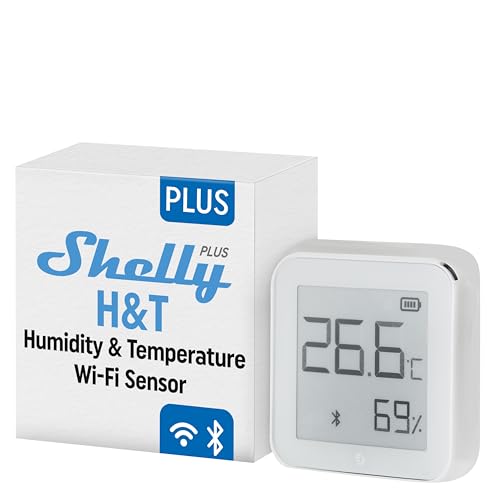 Shelly Plus H&T - Weiß | Wlan betriebener intelligenter Luftfeuchtigkeits- und Temperatursensor | Hausautomatisierung | Hygrometer Monitor| iOS Android Application | Over 1 Year Battery (1 Pack)