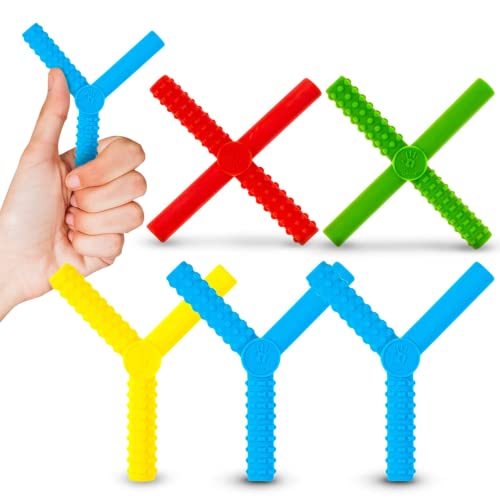 Gafly X's and Y's (4 Stück) – sensorisches Kauen für Kinder mit Autismus, Jungen und Mädchen, spezielle Bedürfnisse,Lösung für orale Motorfixierung und aggressive Kauer, Silikon, Rot, Blau, Gelb, Grün
