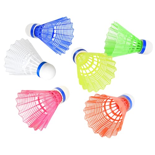 BAIHUALIN WHiZZ Nylon Badminton Bälle Langlebige Federbälle für Indoor und Outdoor Training, Übung, Freizeit, Einsteiger, 6X Mehrfarbig