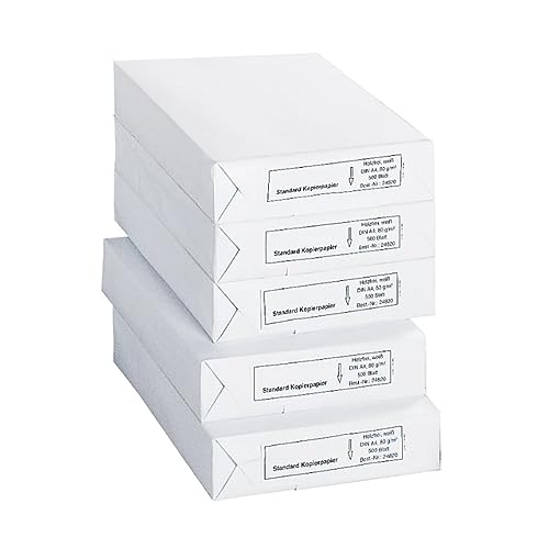 SCHÄFER SHOP Kopierpapier A4-80g/m² Papier - Druckerpapier Laserpapier Inkjetpapier Faxpapier - 2500 Blatt, 5 Packungen mit 500 Blatt, weiß