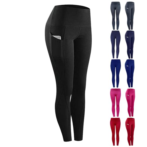 Sport Leggings Damen High Waist Lange Sporthose mit Taschen Laufhose Yogahose Sportleggins Functional Power Shape Tights Workout Fitness Freizeit Hose für Yoga Gym