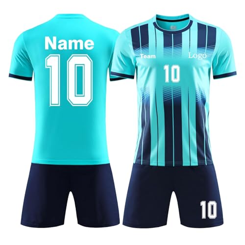 Personalisiertes Fussball Trikot Kinders Erwachsene Fusstball Shirt & Shorts Set mit Name Nummer Team Logo Personalisierte Fußballtrikot Jungs Mädchen Fussball Geschenke Jungen