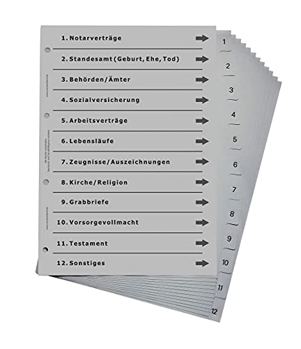 Ordnerregister für wichtige Dokumente, DIN A4, lichtgrau (5er Set)