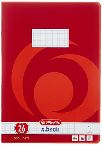 Herlitz 3322609 Schulheft (A4, kariert mit Rand, Lineatur 26) 16 Blatt, 10er Packung