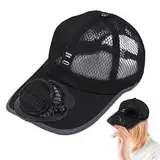 Yapetnck Baseballmützen mit Ventilatoren, Baseballmütze, Sonnenhut, Solar-Strandhut mit Kühlventilator, UV-Block, Sporthüte, wiederaufladbar, für Männer und Frauen, Schwarz, Schwarz