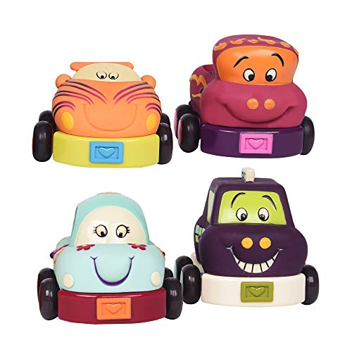 B. Baby – Auto Spielzeug Rückziehautos – 4 Spielzeugautos mit Geräuschen – Auto, Taxi, Rennautos, Pick-up-Truck – Aufziehautos mit Rückzug für Babys, Kinder – Spielzeug ab 1 Jahr