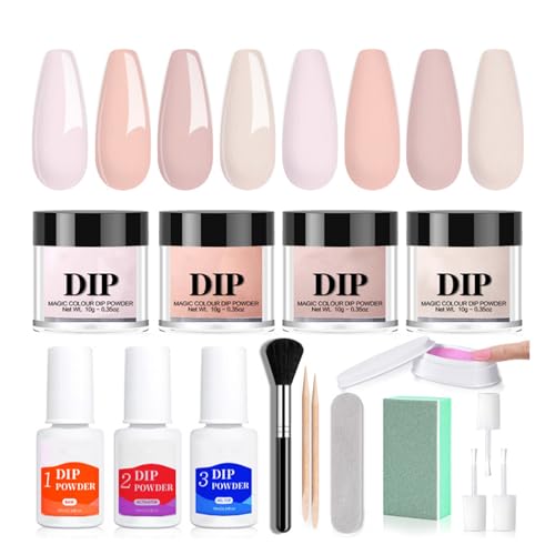 4 Colors Nail Dipping Powder Kit - Nude Pink Dip Powder Nail Kit - Natural Glossy Nail Powder Dip Kit Starter Set